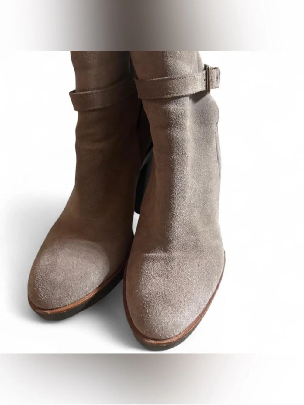 kate spade Gray Suede Buckle Ankle Boot with Block Heel